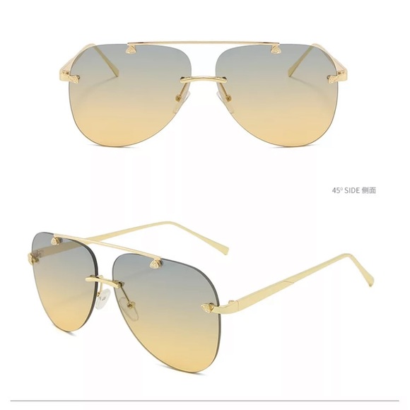 Rimless Unisex Green & Gold Sunglasses Unisex - Picture 2 of 3